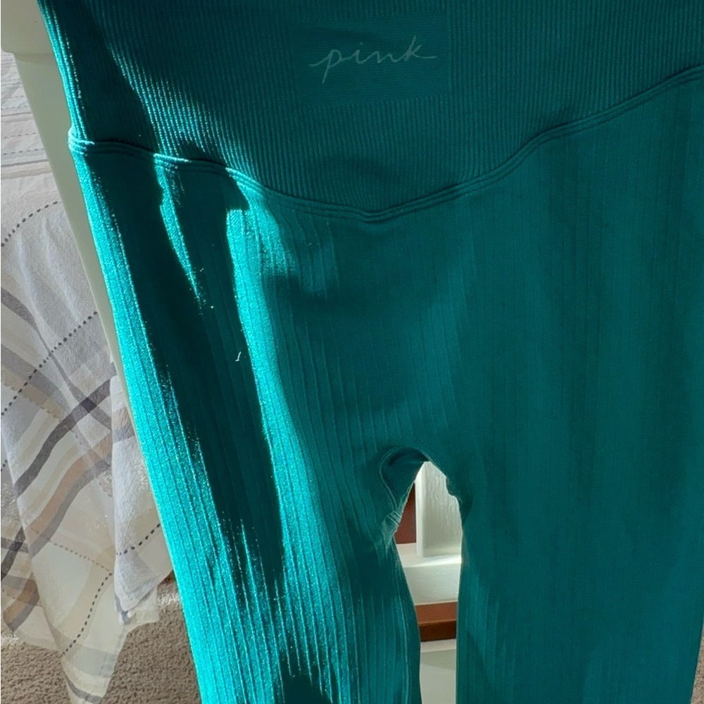 Pink emerald green ribbed Leggings
